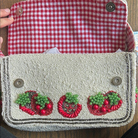 NEW Beaded Tomato Shoulder Bag with gingham fabric Viral TikTok - Picture 6 of 13